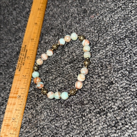 Jewelry - Healing Stone Blue Opal Jasper Beaded Bracelet with Gold Accents